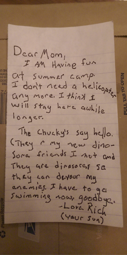 My Letter Home From Camp!